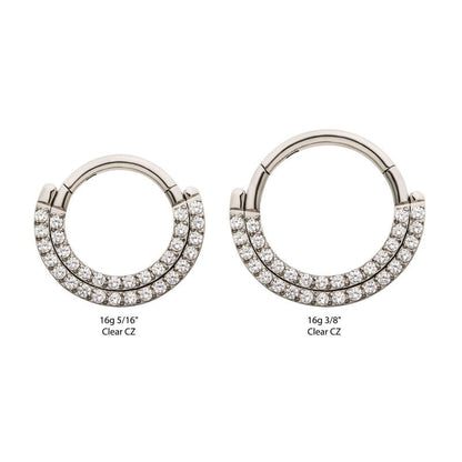 Hinged Ring Double Row w/ Gems Front Facing | Titanium Clicker Segment Hoop Ring - Avanti Body Jewelry