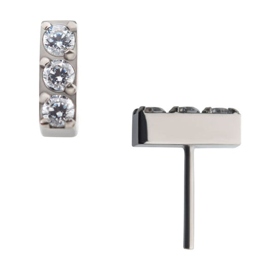 3pc CZ Bar | Titanium Threadless Top For Nose, Ears & Lip - Avanti Body Jewelry