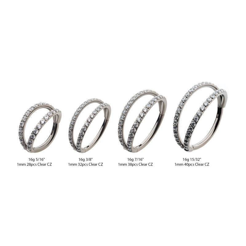 Hinged Ring Fan Out w/ CZ | Titanium Clicker Segment Hoop Ring - Avanti Body Jewelry