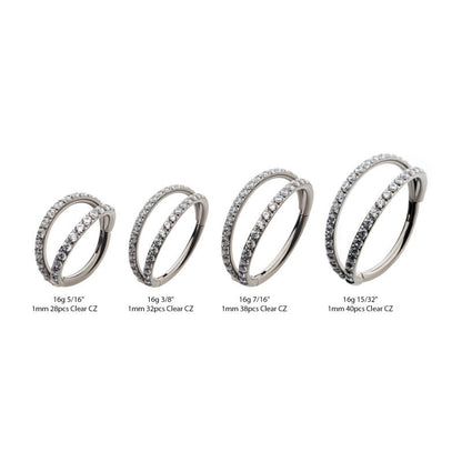 Hinged Ring Fan Out w/ CZ | Titanium Clicker Segment Hoop Ring - Avanti Body Jewelry