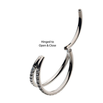 Hinged Ring Fan Out w/ CZ | Titanium Clicker Segment Hoop Ring - Avanti Body Jewelry
