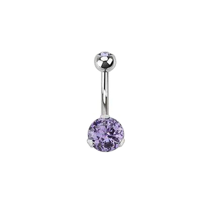 Steel Prong Set Gem Navel Ring - Avanti Body Jewelry