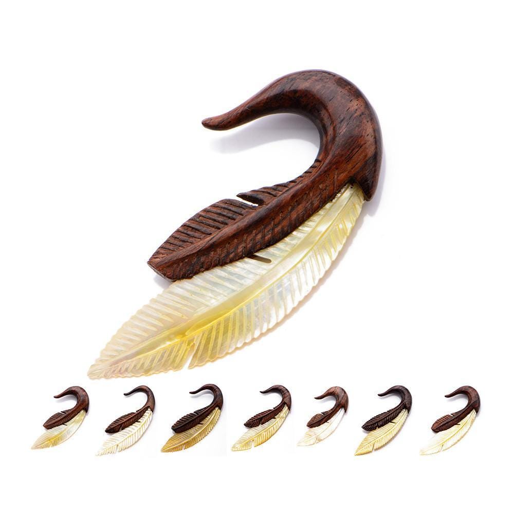 Wood & Mother of Pearl Feather Hanger Pair - Avanti Body Jewelry