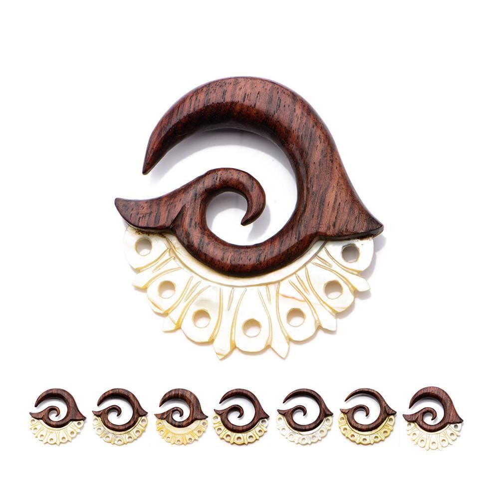 Wood & Mother of Pearl Aztec Shield Hanger Pair - Avanti Body Jewelry